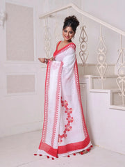 Peach Cotton Ikat Saree With Ganga Jamuna Border-MA66BCT431380073