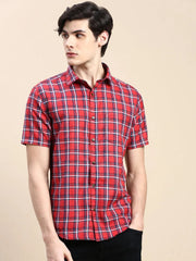 Men Red Checked Casual Shirt-ALMACHECKS-82-Redmulti