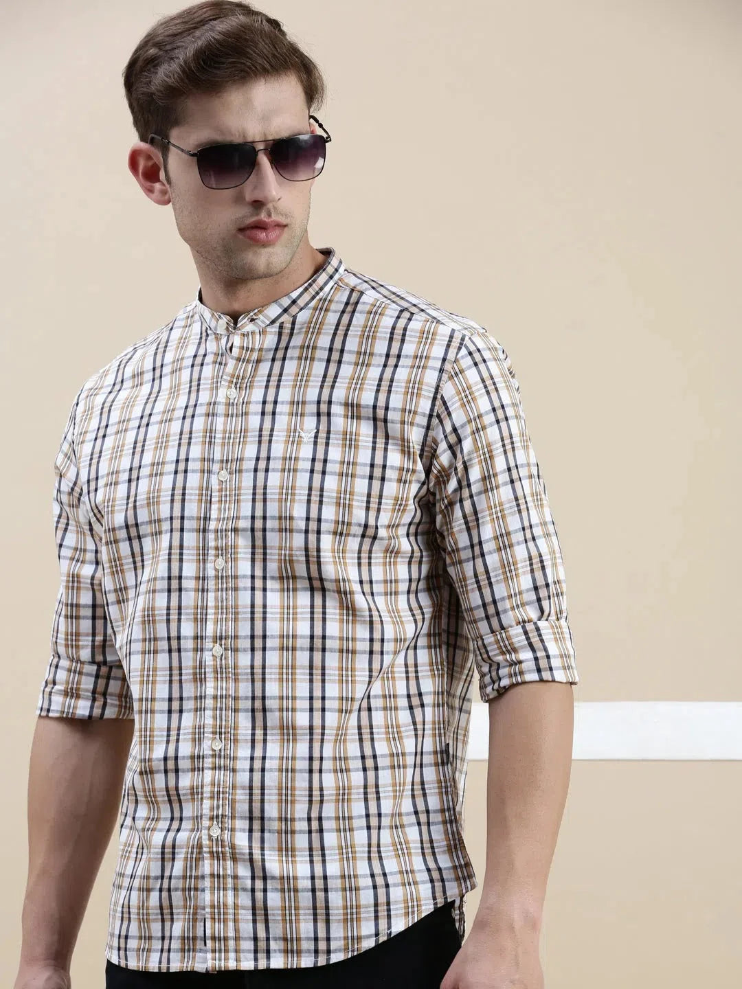 Men White Checked Casual Shirt-LAVINIA-0090-White