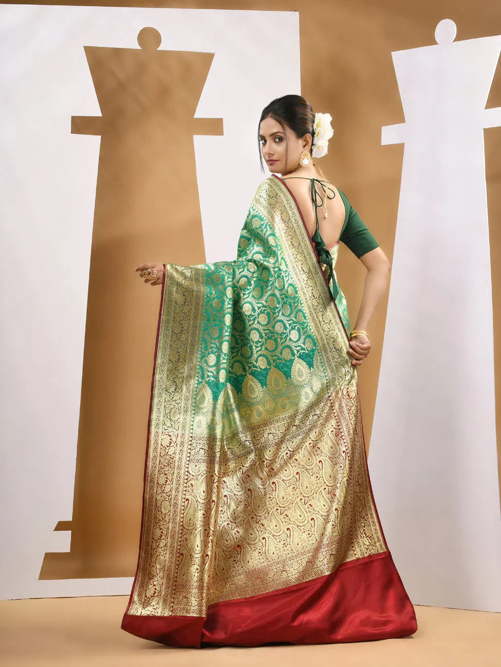 Green Banarasi Saree - Zari Woven Indian Sari