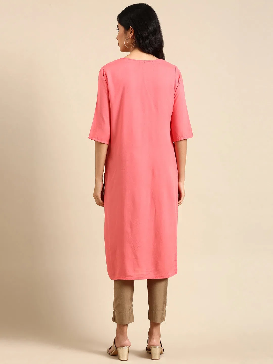 Coral Solid Viscose Kurta - DesiQlo Indian Kurta Ladies