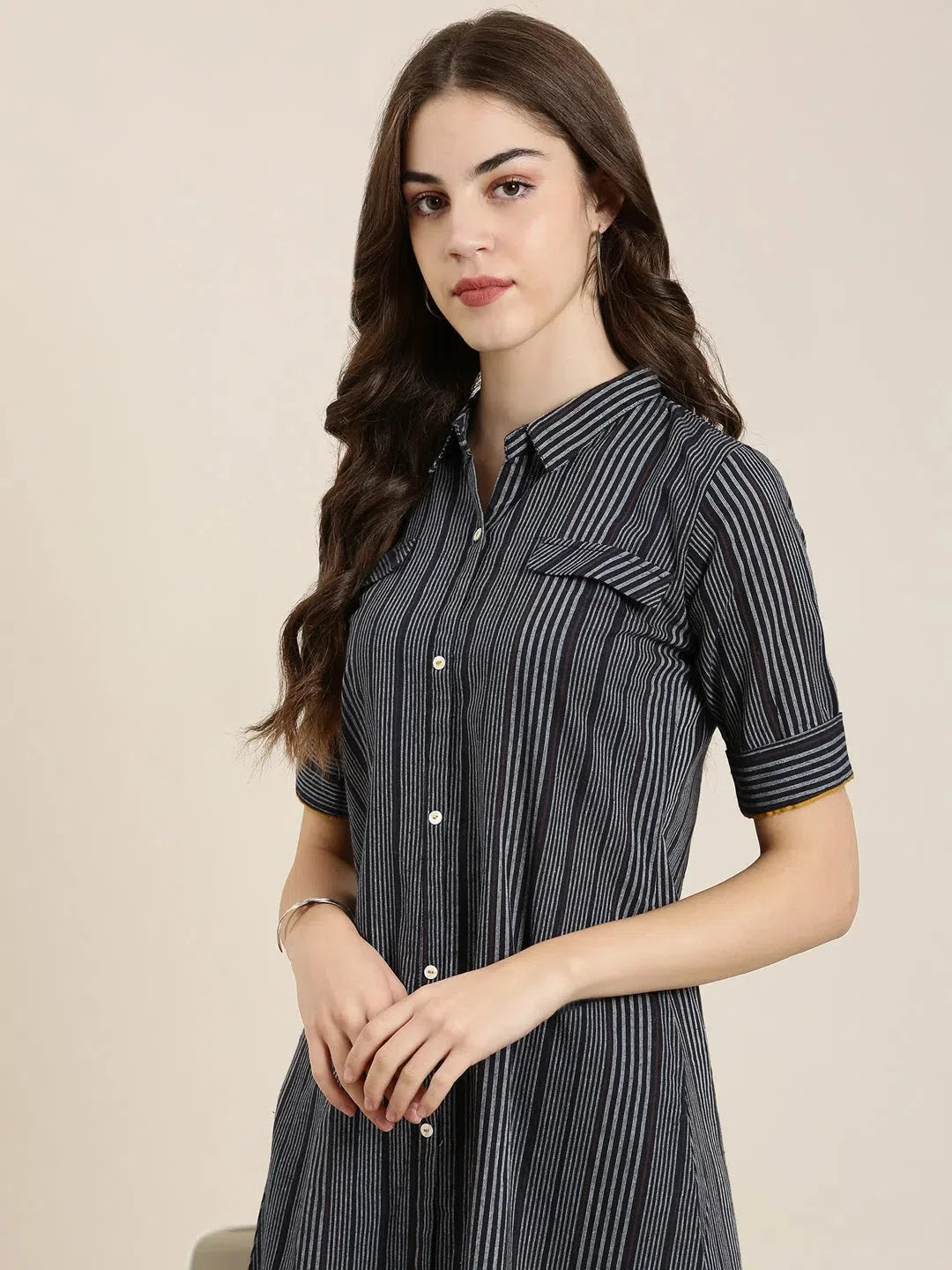 Navy Striped Cotton Kurta - Stylish Indian Kurta for Women