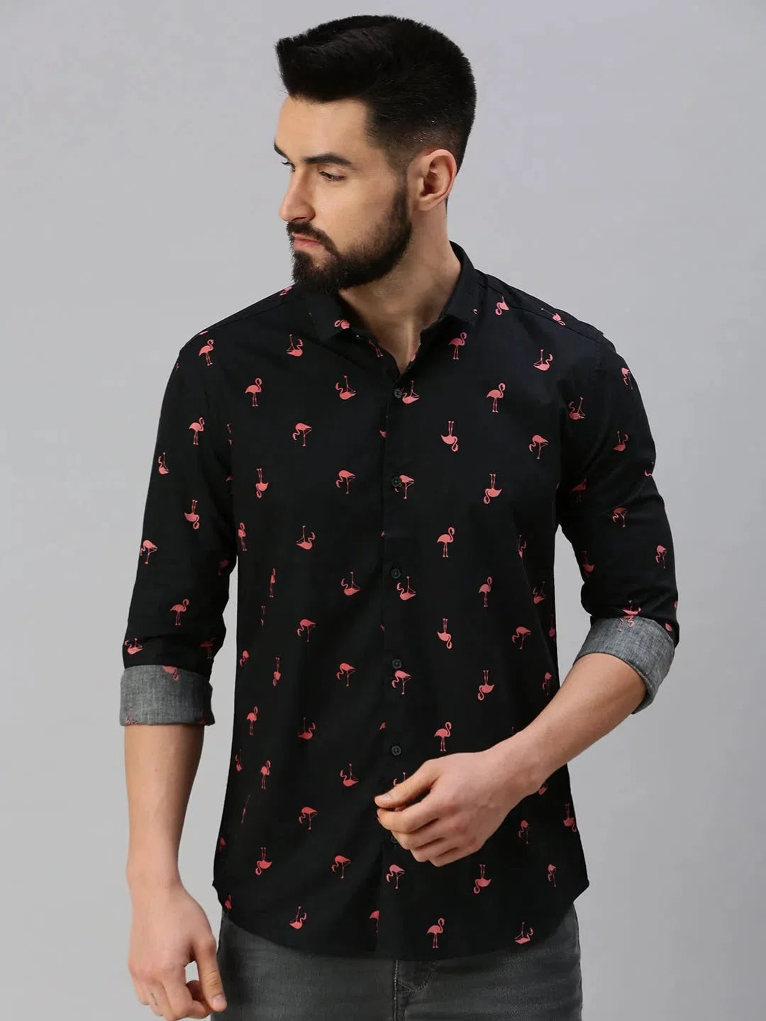 Men's Black Printed Shirt - Cotton Casual Shirt | DesiQlo