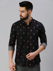 Men Black Printed Casual Shirt-GOLDENPRINT-1219-Black