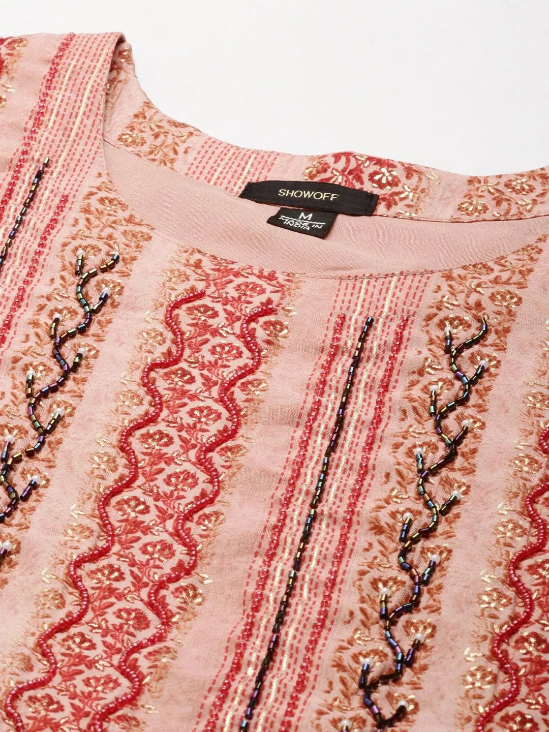 Peach Ethnic Print Women's Kurta Set | Women's Kurta Sets