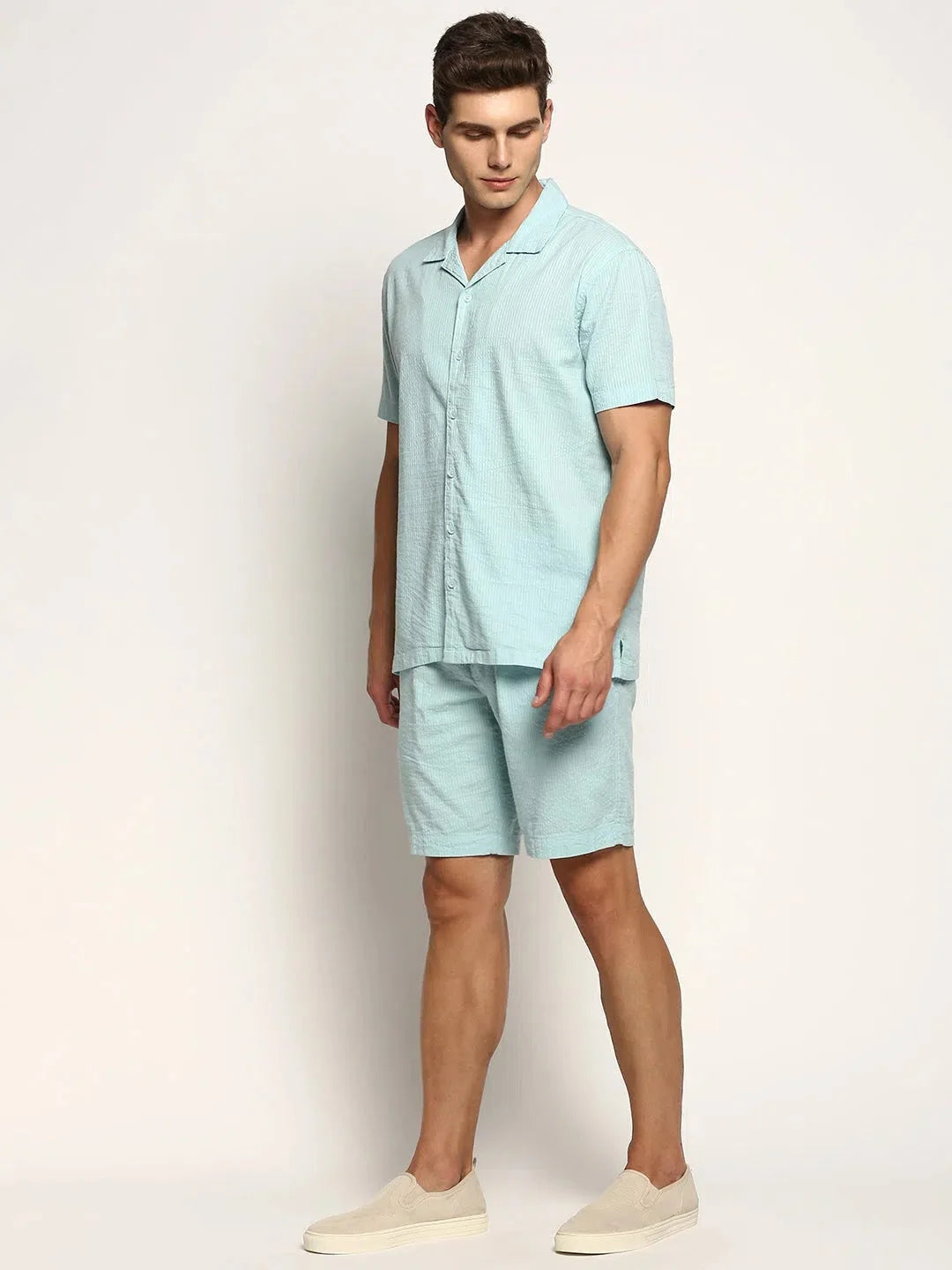Blue Solid Mens Two Piece Sets - Cotton Co ord Sets for Men