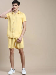 Men Yellow Solid Casual Co ord Set-AM-90-20-Yellow
