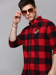 Men Red Checked Casual Shirt-COLLINSCHECKS-4047-Red
