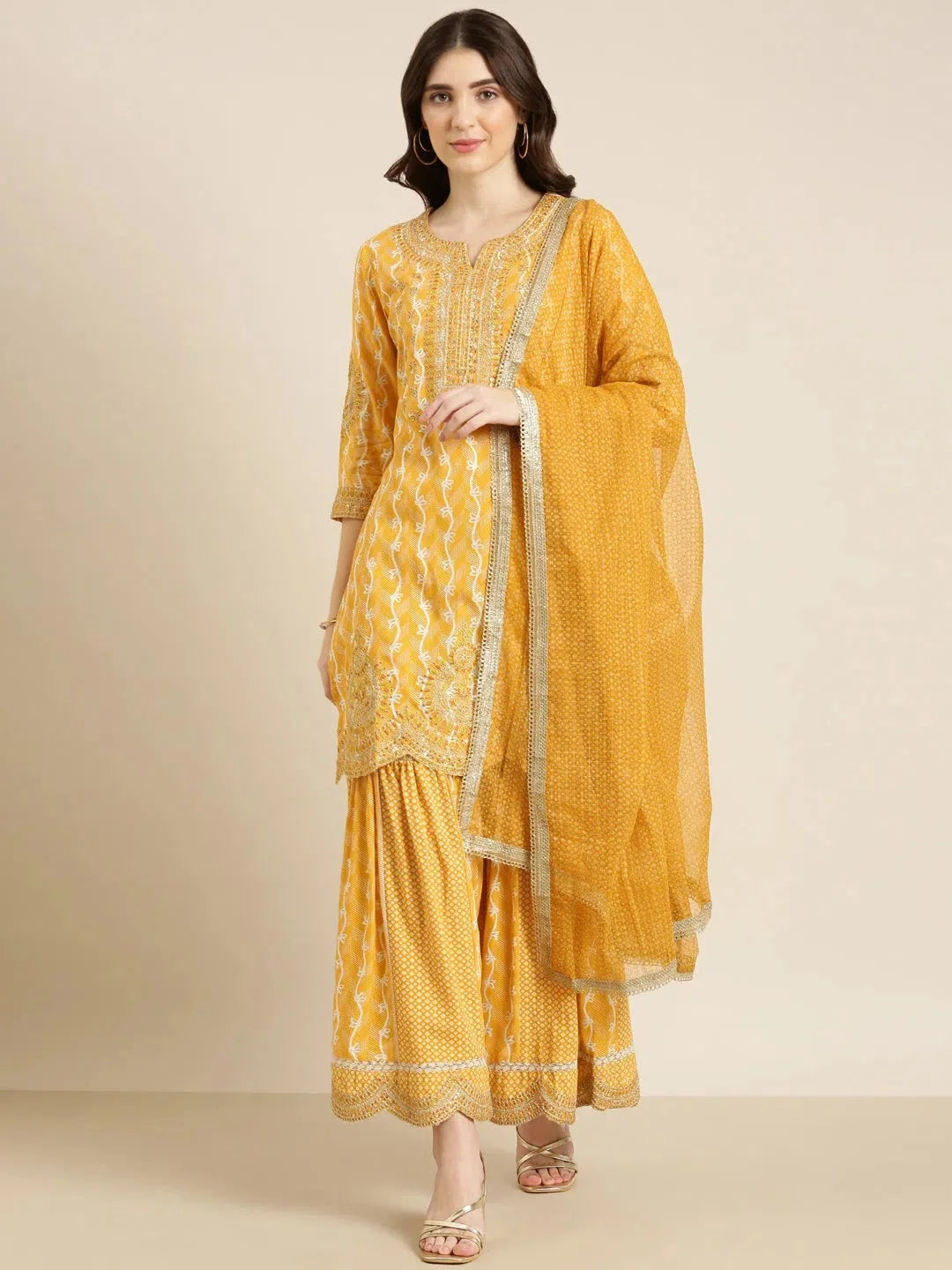 Mustard Embroidered Kurta Set | Designer Indian Kurta Sets