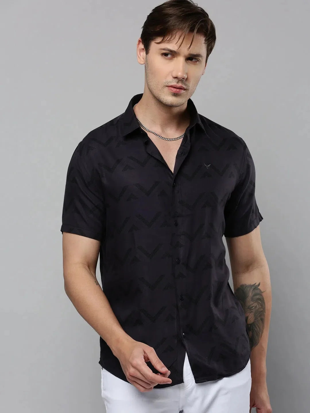 Grey Printed Cotton Shirt for Men | Casual Mens Shirt