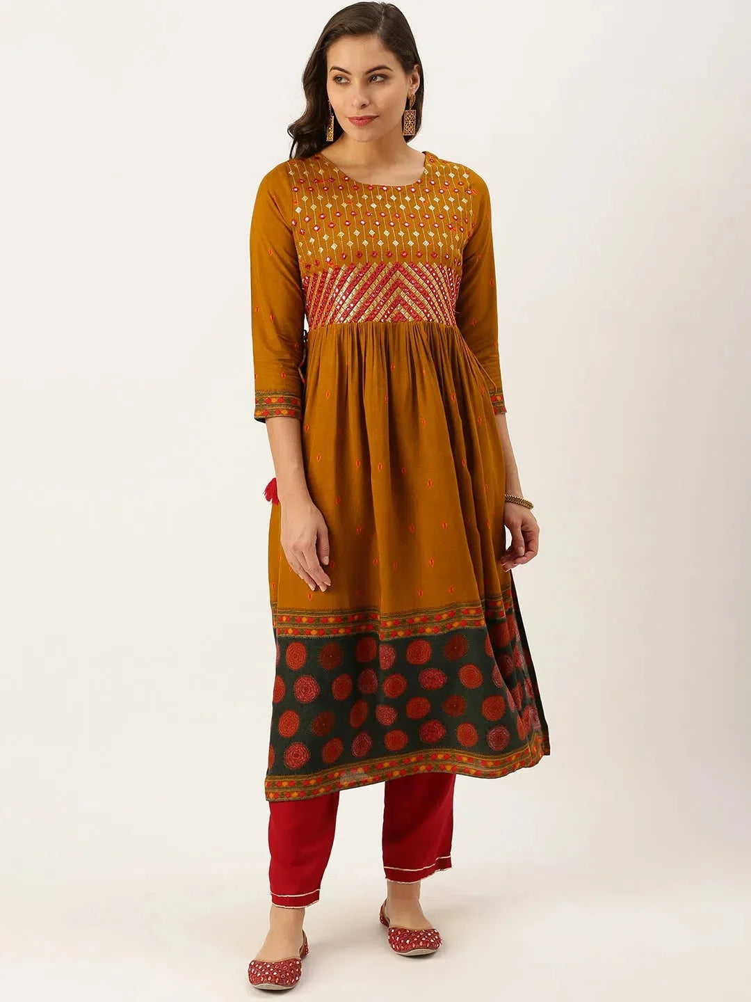 Mustard Printed Cotton Kurtas - Women's Indian Kurta Styles