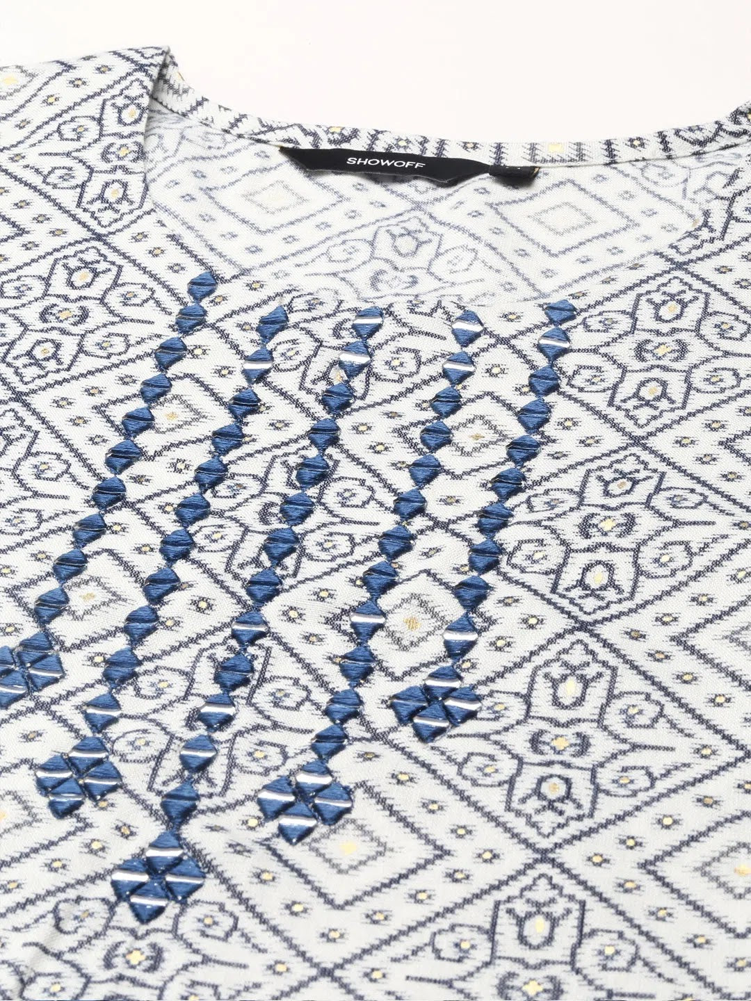 Off White Ethnic Print Cotton Indian Kurta Sets | Showoff