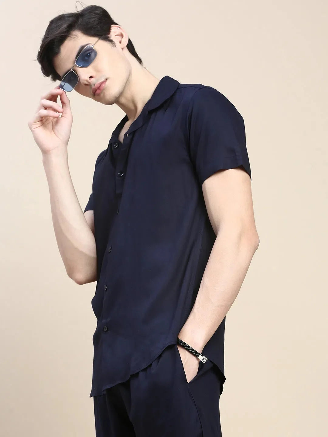 Men Navy Solid Casual Co ord Set-AM-90-17-Navyblue