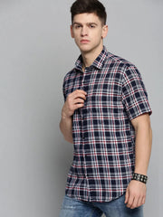 Men Navy Checked Casual Shirt-MAYACHECKS-4413-Navyblue