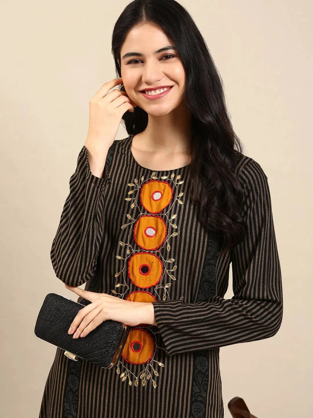 Black Striped Cotton Kurta Set for Women | Indian Kurta Sets