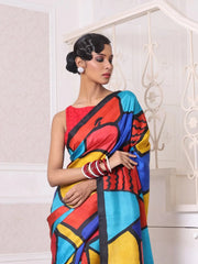 Multicolor Abstract Hand Painted Pure Silk Handwoven Soft Saree-MA64SL3000064