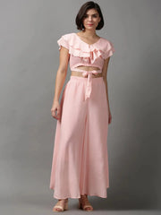 Women's Pink Solid Co-ords-AE-12013-Peach