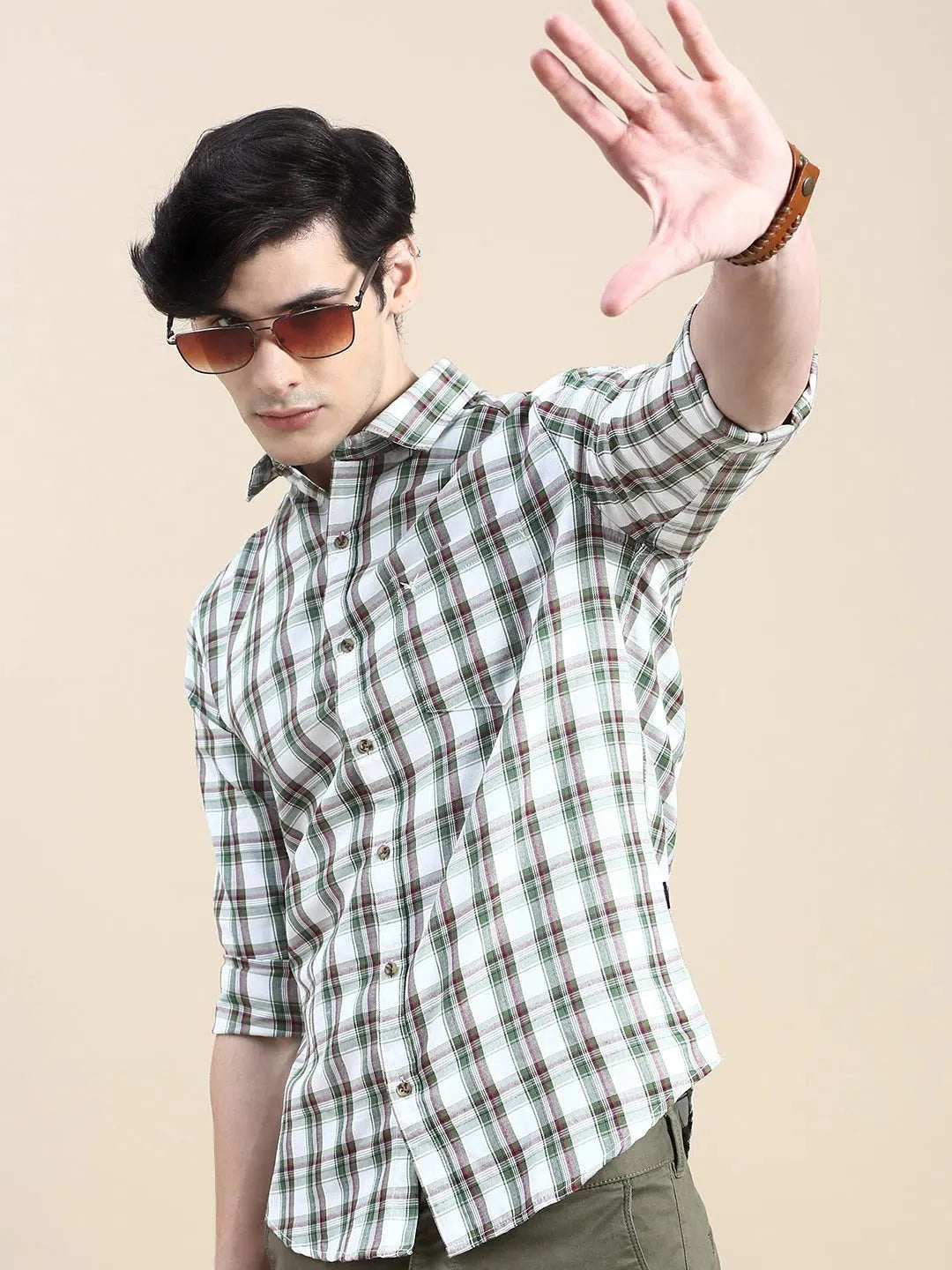 DesiQlo White Checked Cotton Mens Shirt - Casual Style