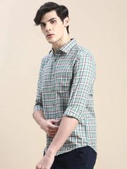 Men Green Checked Casual Shirt-ALBACHECKS-76-Green