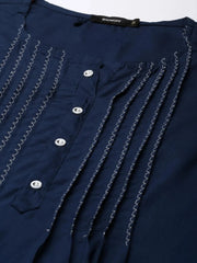 Women Navy Blue Solid A-Line Kurti-NJ-3748226-Navyblue