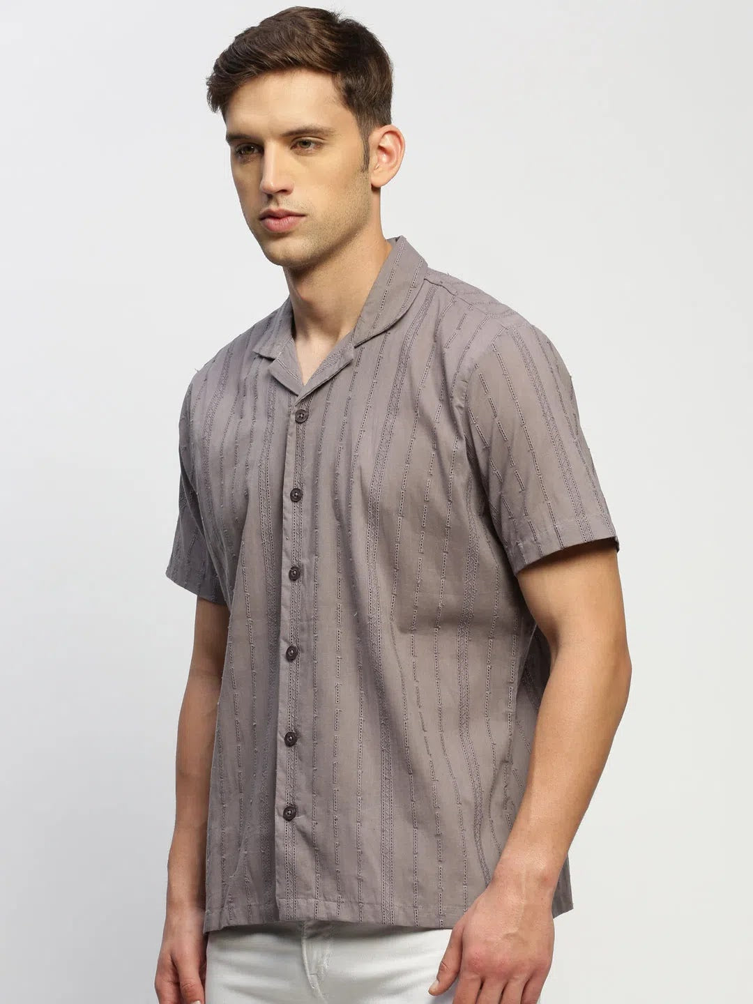 Grey Striped Mens Shirt - Cotton, Stylish Fit | DesiQlo