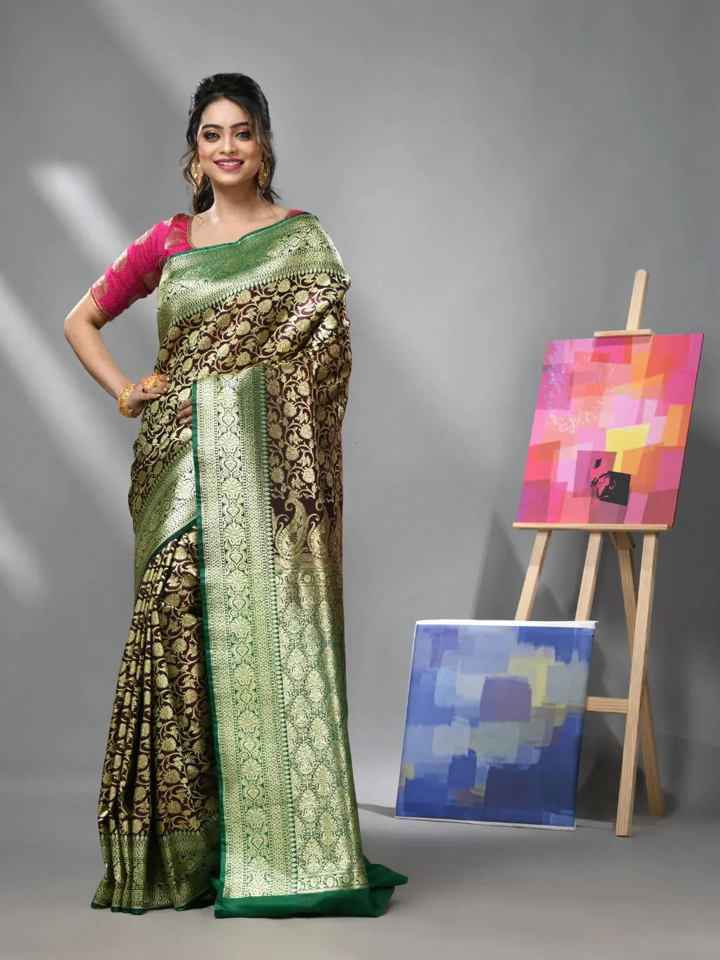 Dark Chocolate Banarasi Indian Sari - Zari Woven Saree