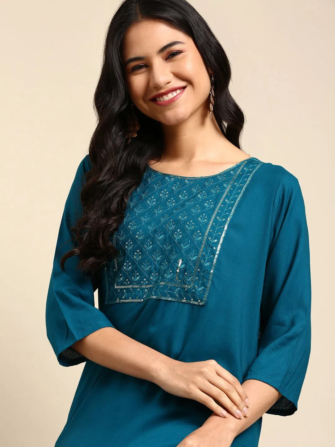 Viscose Teal Kurta | Women's Solid Indian Kurta for Women