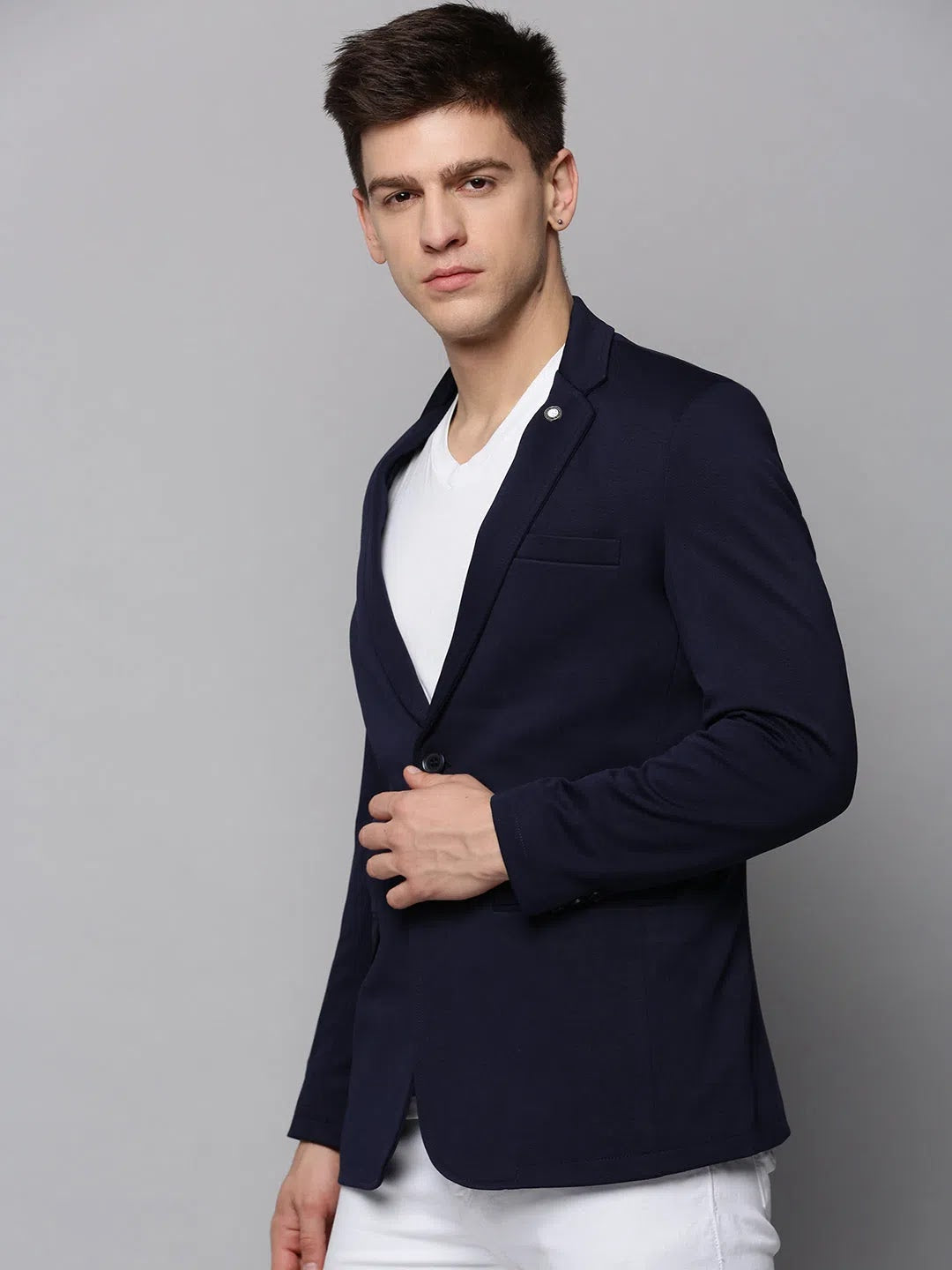 Navy Blue Cotton Nehru Jacket | Men's Ethnic Wear - DesiQlo