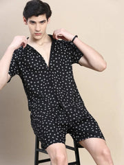 Men Black Printed Casual Co ord Set-AM-90-14-Black