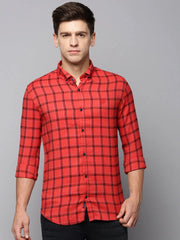 Men Red Checked Casual Shirt-AVACHECKS-5035-Red