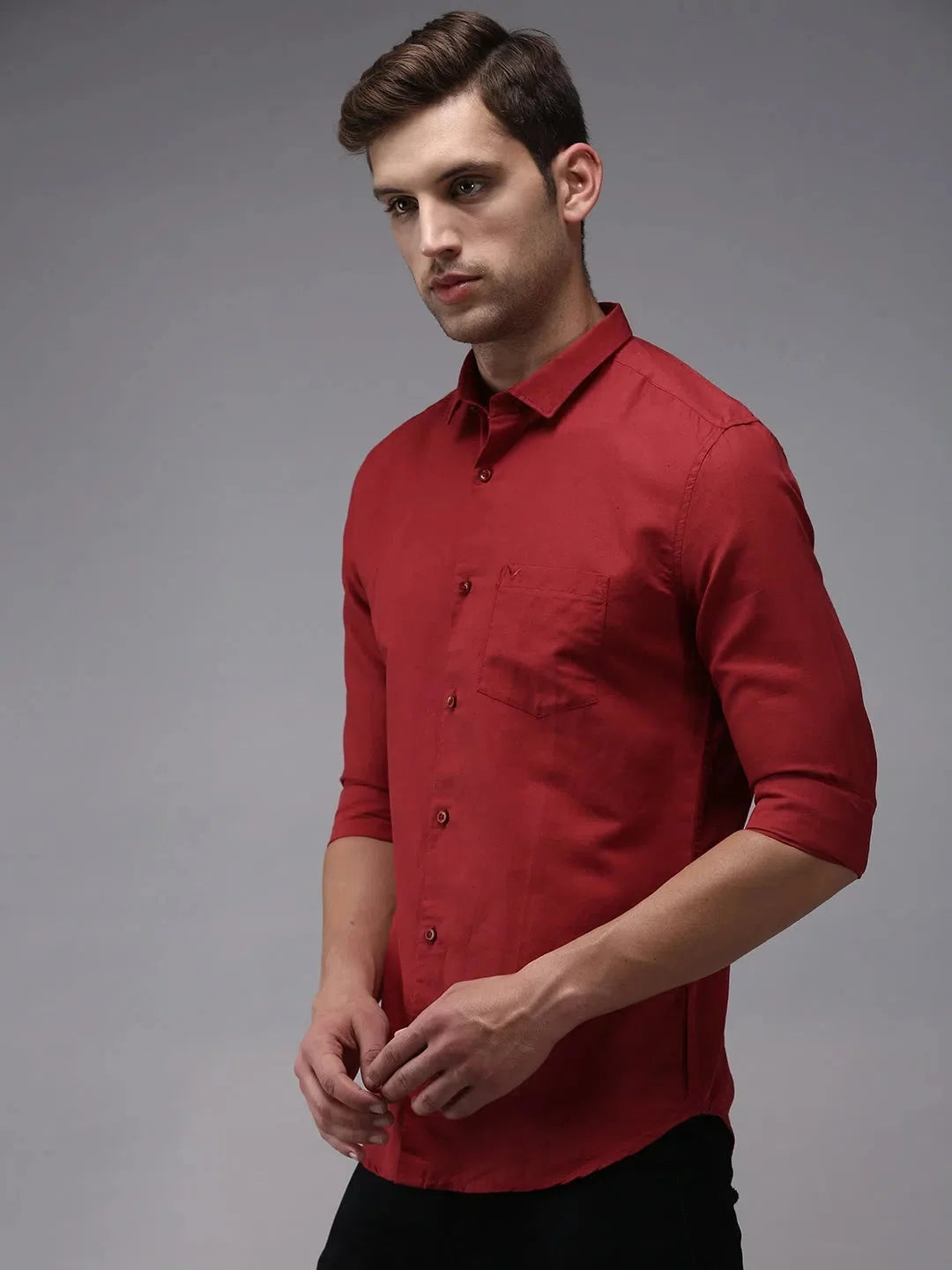 Burgundy Solid Mens Shirt - DesiQlo Cotton Casual Shirt