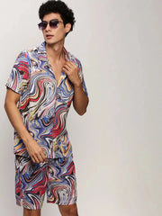 Men Blue Printed Casual Co ords-MARSHALL-1844-Blue