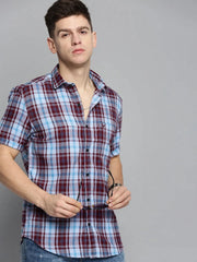 Men Blue Checked Casual Shirt-MAYACHECKS-4408-Blue