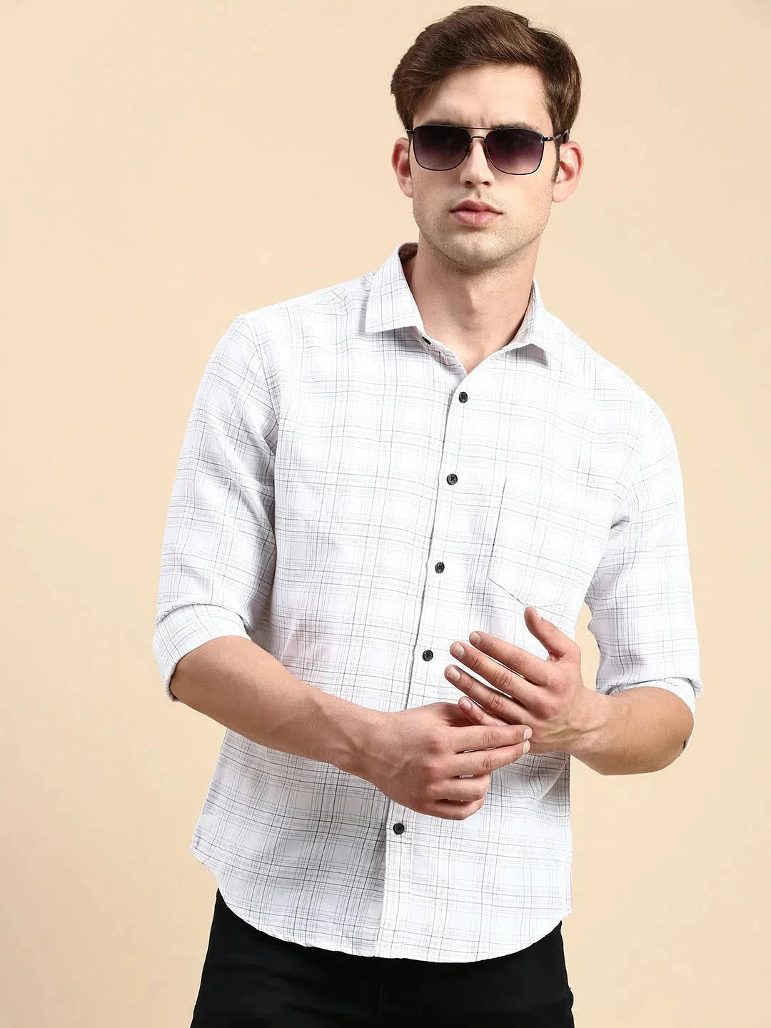 Men's White Checked Cotton Shirt | Casual Style DesiQlo