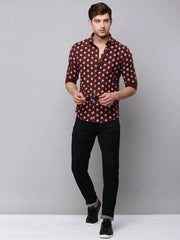 Men Brown Printed Casual Shirt-BARONPRINTED-4017-Coffeebrown