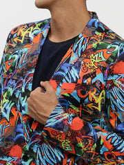 Men Orange Printed Blazer-SOBLZ-85-03-Orangeblue