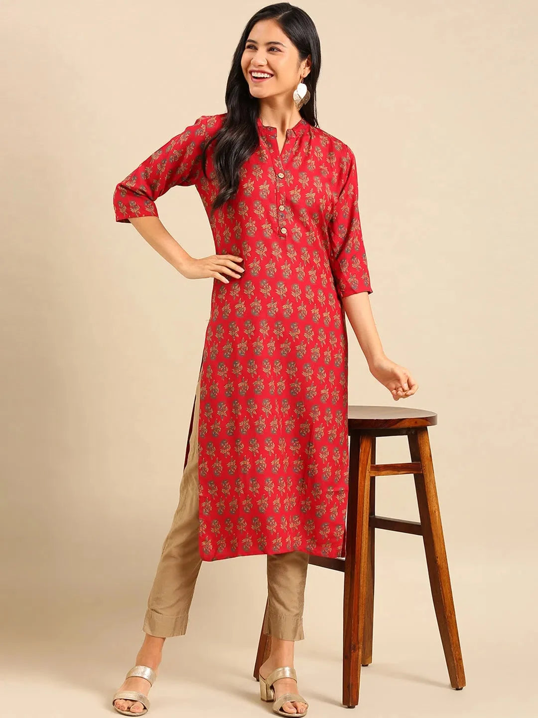 Red Printed Viscose Kurta - Stylish Indian Kurta for Women