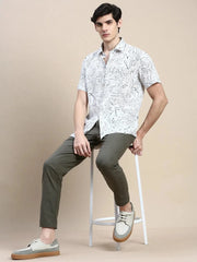 Men Cream Floral Casual Shirt-GEORGE-1640-Cream