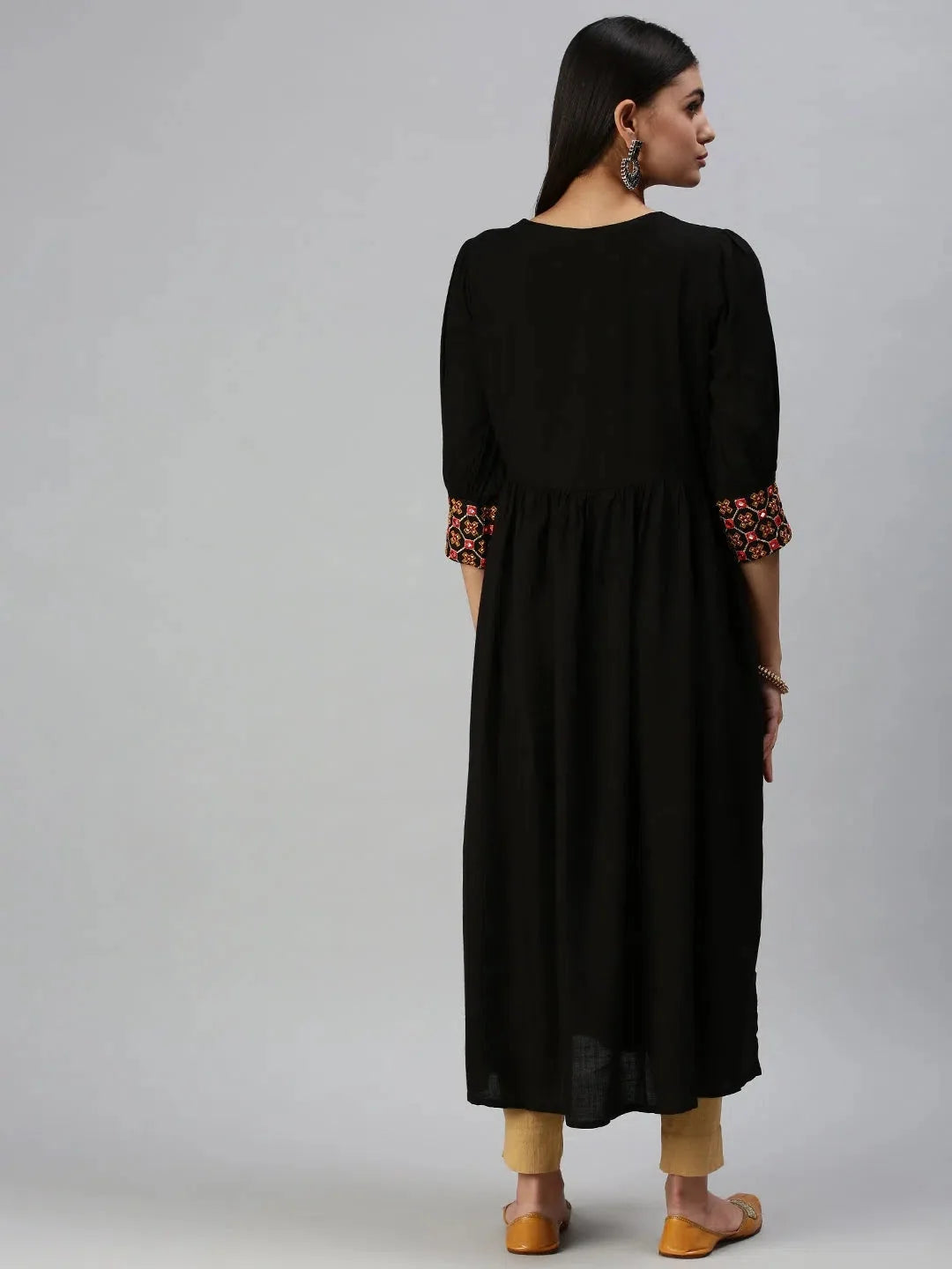 Black Embroidered Anarkali Kurta | Women's Cotton Anarkali Suit