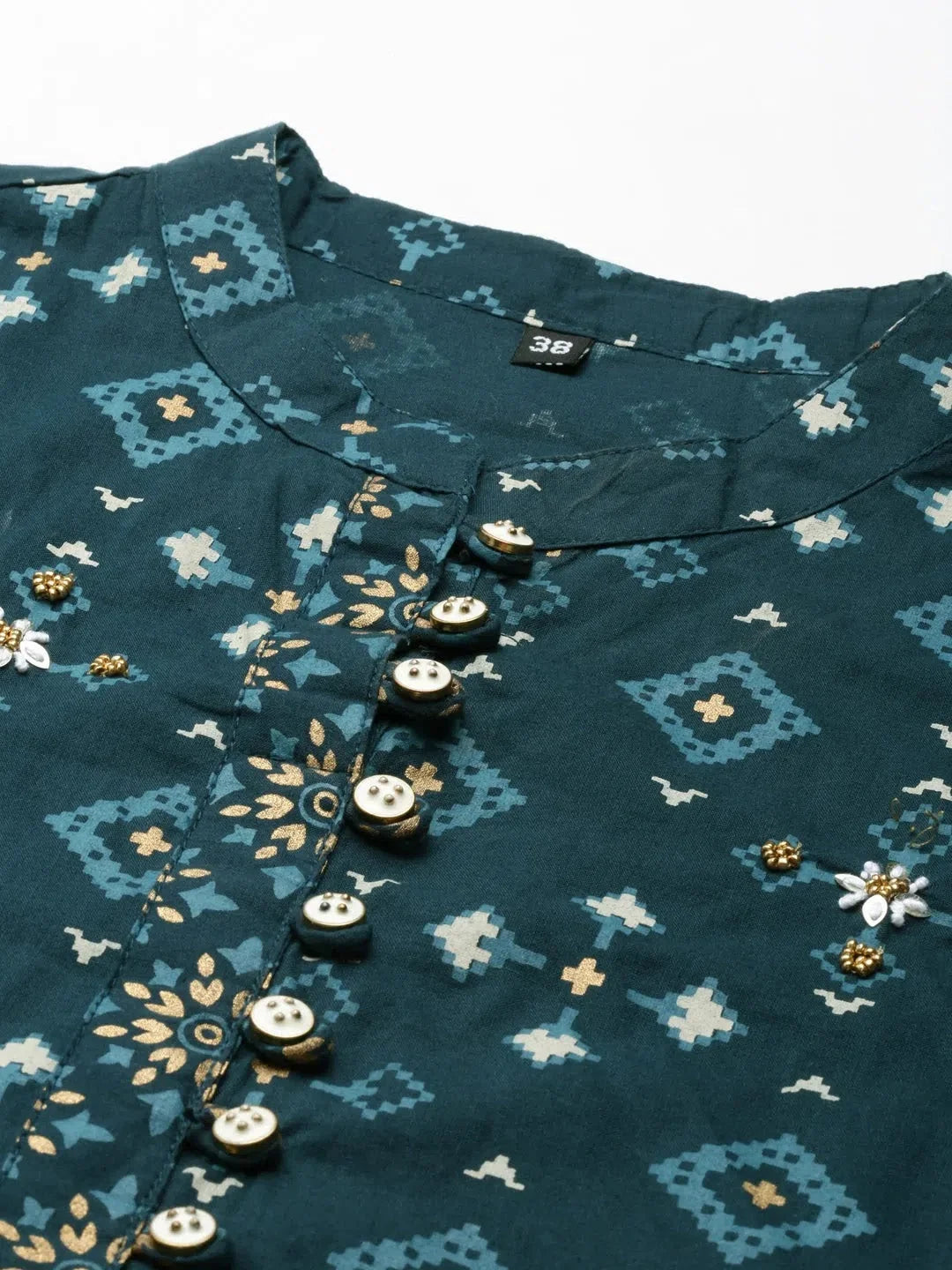 Teal Geometric Print Kurta Set for Women | Cotton Kurta Sets
