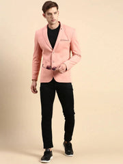 Men Peach Solid Casual Blazer-LBR-4600-Peach
