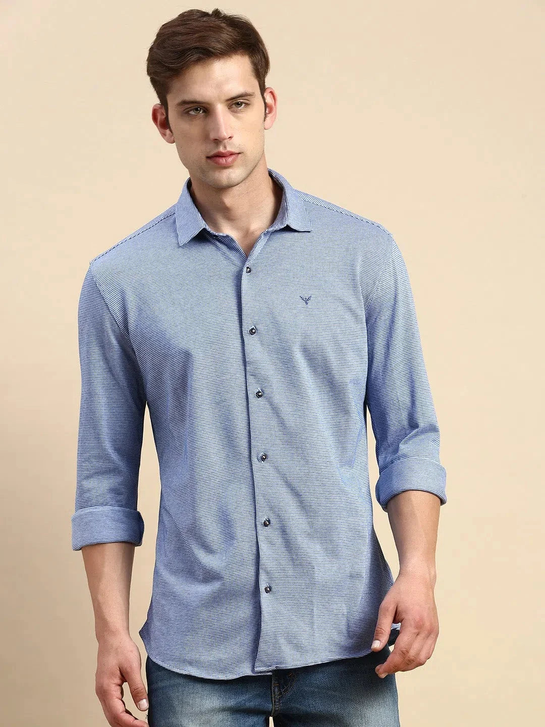 Navy Geometric Cotton Mens Shirt - Casual Style | DesiQlo