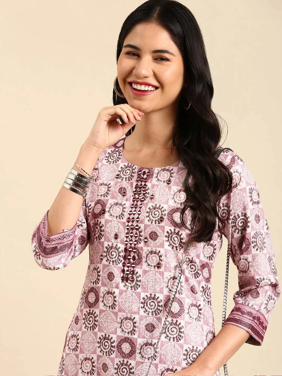 Mauve Printed Women's Kurta Set | Ethnic Design