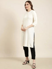 Women Straight Cream Solid Kurta-DF-1385-Cream
