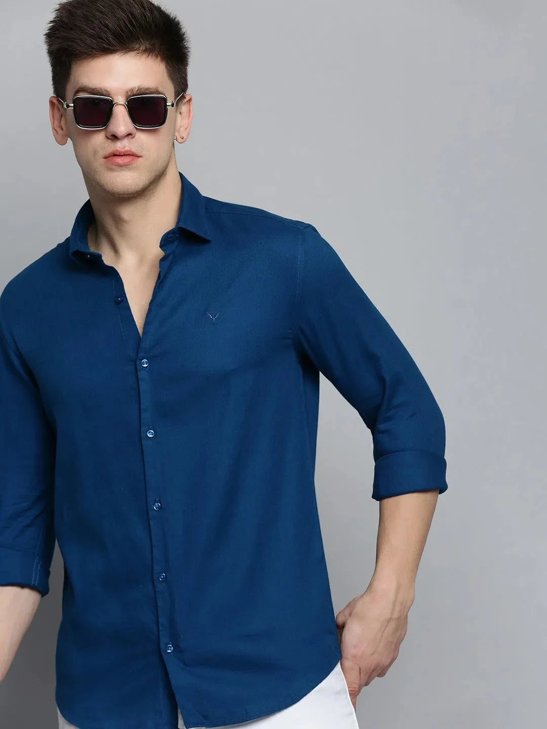 Men Blue Solid Casual Shirt-KNOXPLAIN-4493-Teal