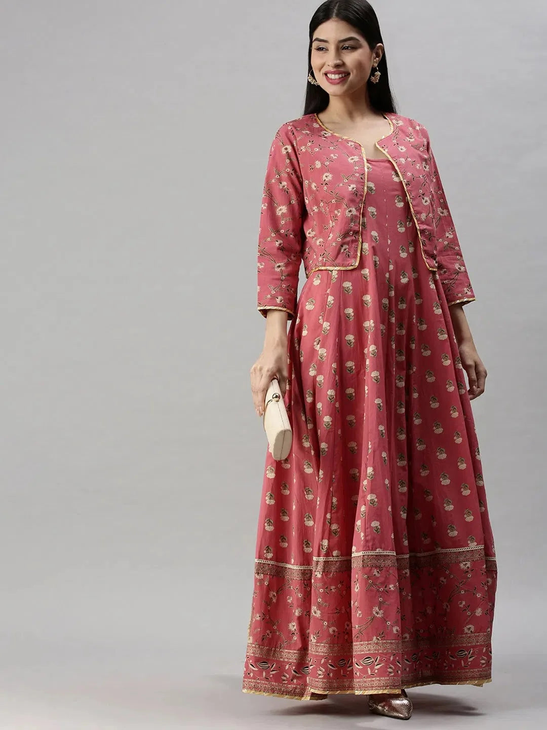 Pink Floral Anarkali Kurta for Women | Printed Anarkali Dress