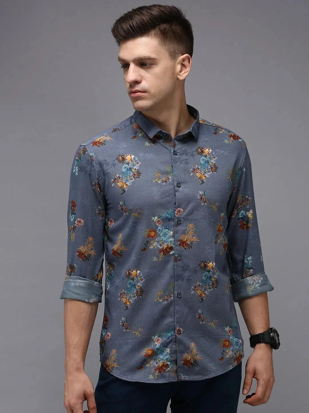 Men's Blue Printed Shirt - DesiQlo Cotton Casual Shirt