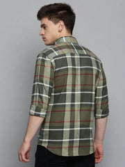 Men Green Checked Casual Shirt-AARONCHECKS-4341-Olive