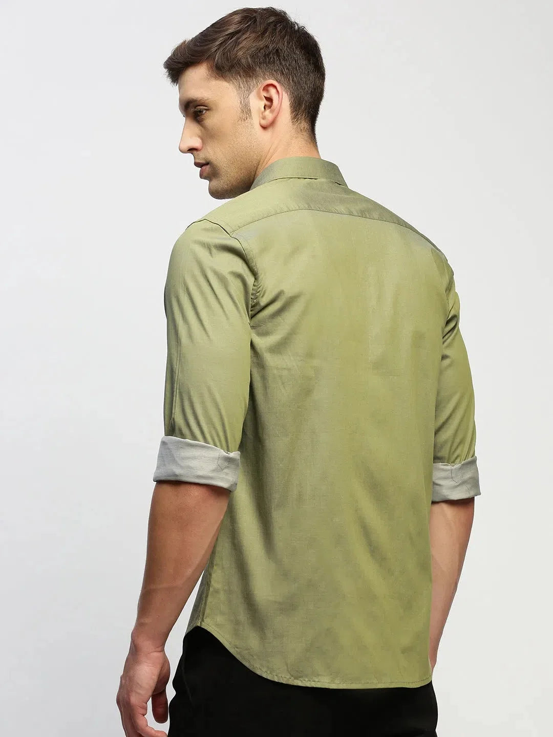Olive Green Cotton Mens Shirt | Solid Casual Shirt DesiQlo