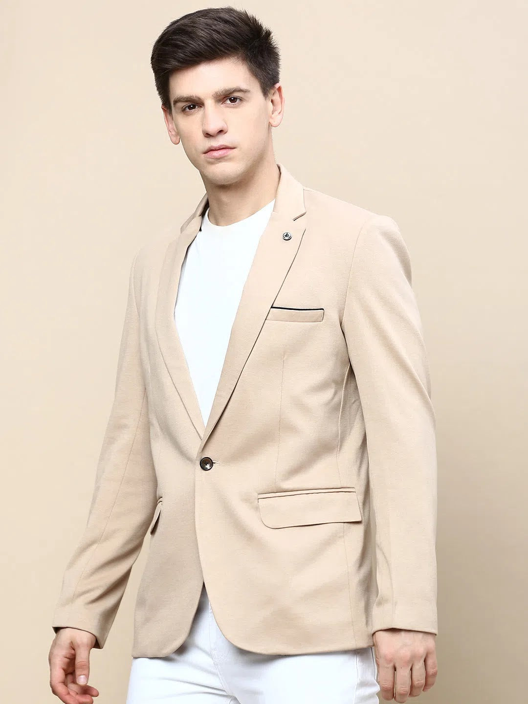 Beige Nehru Jacket for Men - Solid Cotton Modi Jacket
